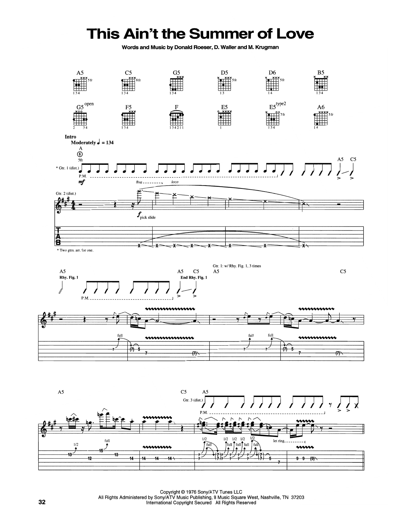Blue Öyster Cult This Ain't The Summer Of Love Sheet Music Notes & Chords for Guitar Tab - Download or Print PDF