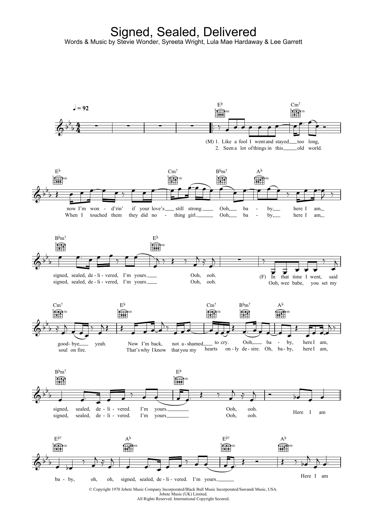 Blue Signed, Sealed, Delivered (featuring Stevie Wonder) Sheet Music Notes & Chords for Lead Sheet / Fake Book - Download or Print PDF