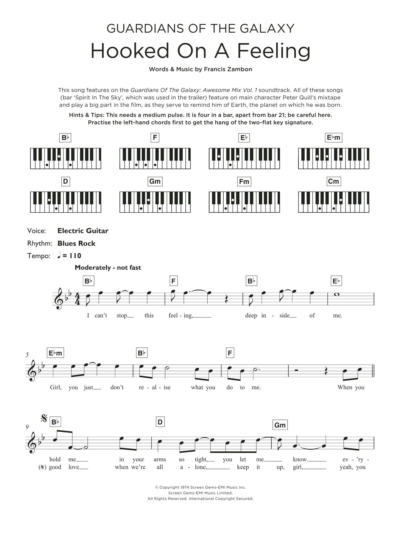 Blue Swede Hooked On A Feeling Sheet Music Notes & Chords for Beginner Piano - Download or Print PDF