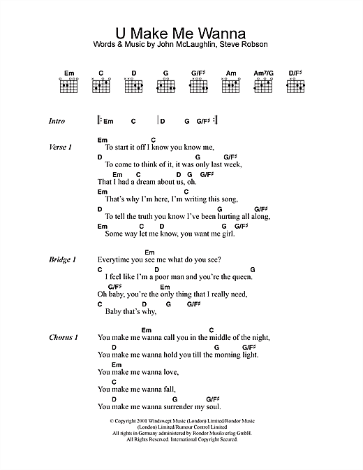 Preview Blue U Make Me Wanna Pop sheet music, notes and chords for Piano, Vocal & Guitar, SKU: 23814 sheet music, piano notes, chords, guitar tabs, score, transpose, transcribe, how to play, guide, download, learn, tutorial, progression, song, artist, awards, billboard, mtv, vh1, tour, single, album, release