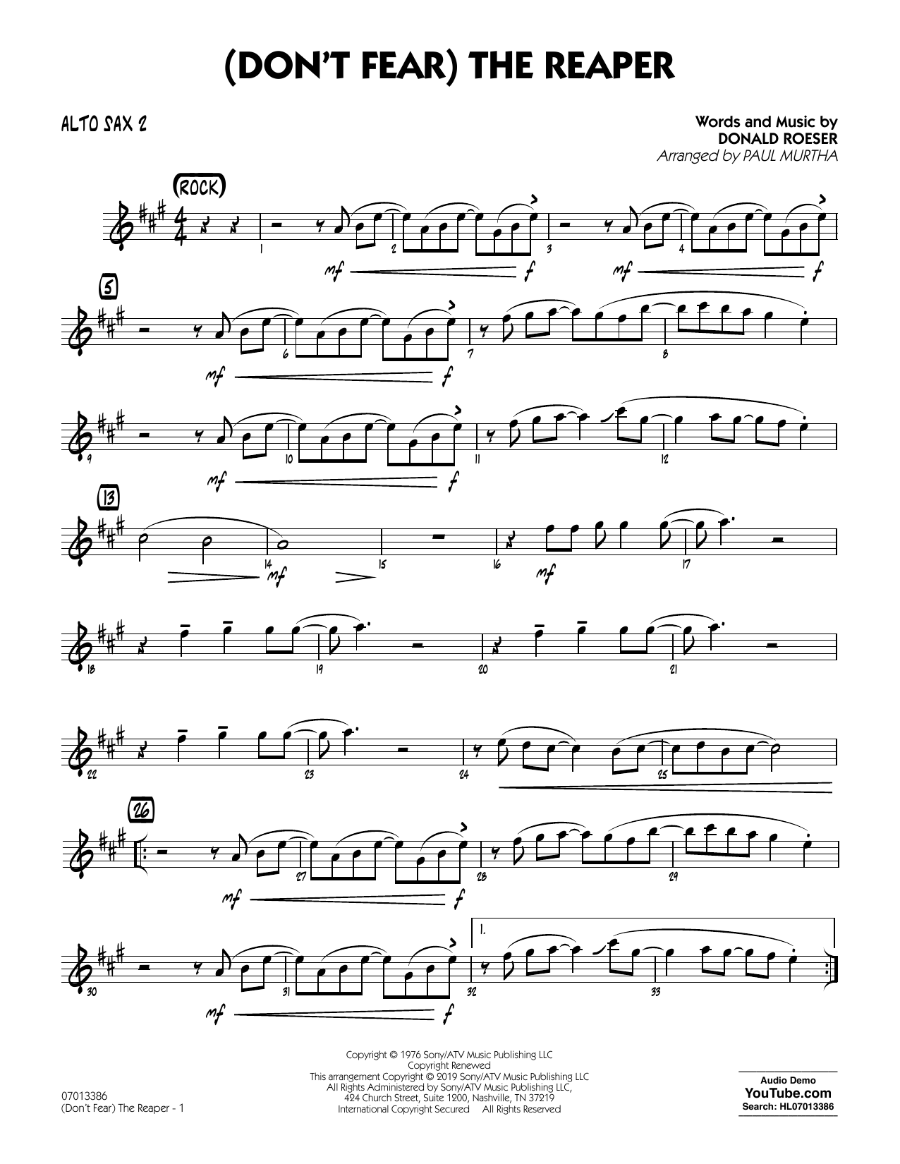 Blue Oyster Cult Don T Fear The Reaper Arr Paul Murtha Alto Sax 2 Sheet Music Notes Download Pdf Score Printable Blue Oyster Cult Don T Fear The Reaper Arr Paul Murtha Alto Sax 2 Sheet Music Notes Download Pdf Score Printable