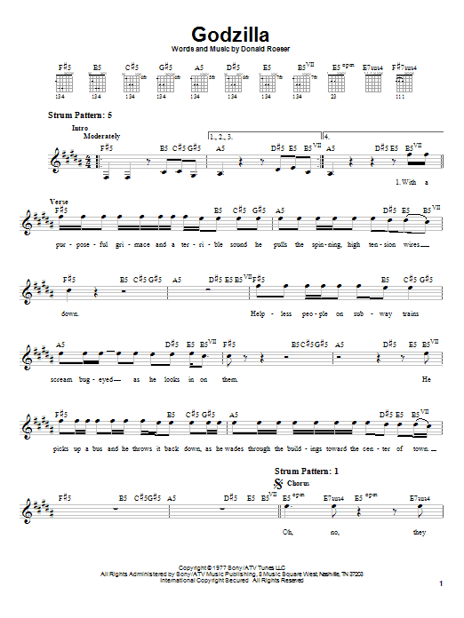 Preview Blue Oyster Cult Godzilla Pop sheet music, notes and chords for Easy Guitar, SKU: 22693 Godzilla sheet music