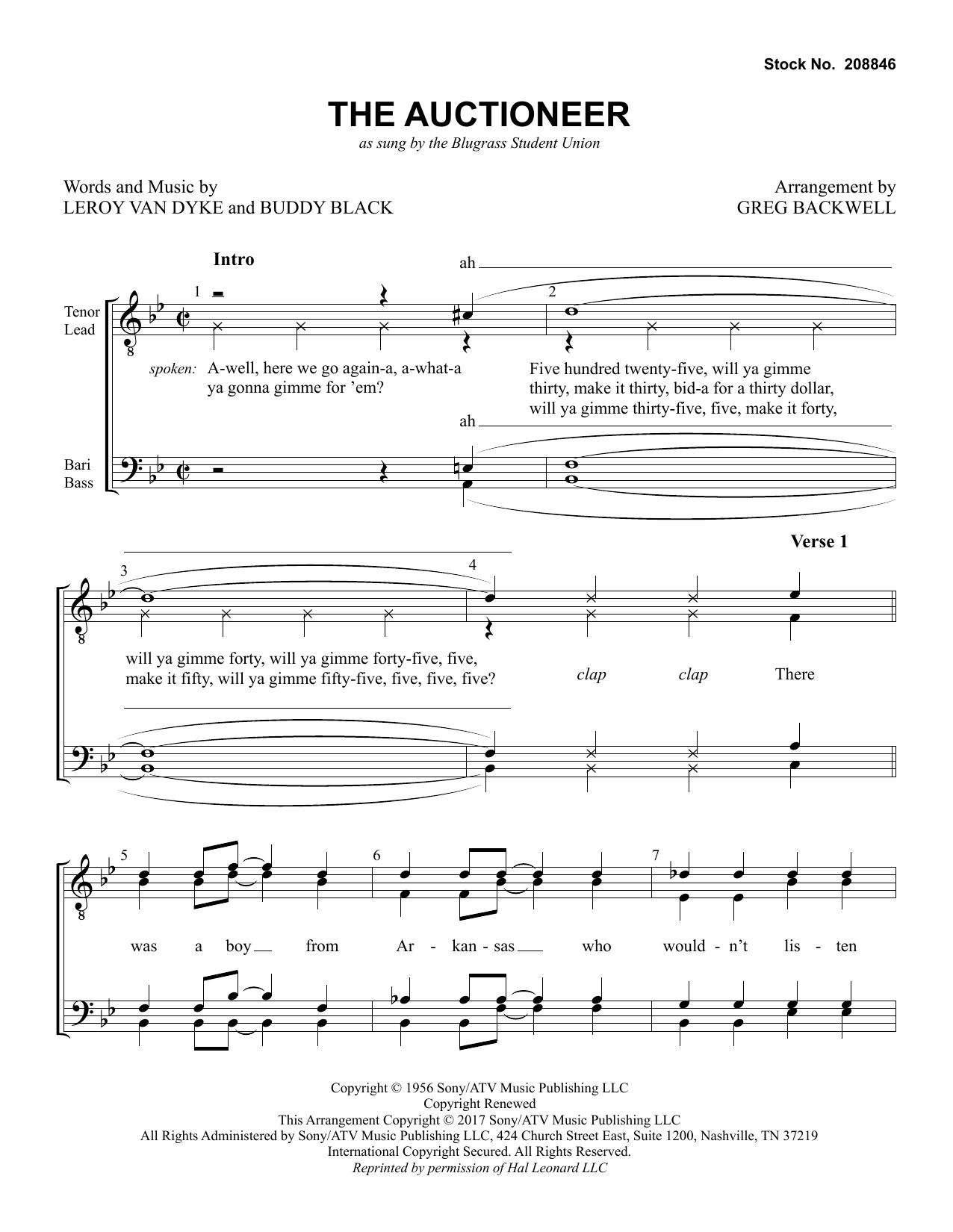 Bluegrass Student Union The Auctioneer (arr. Greg Blackwell) Sheet Music Notes & Chords for TTBB Choir - Download or Print PDF