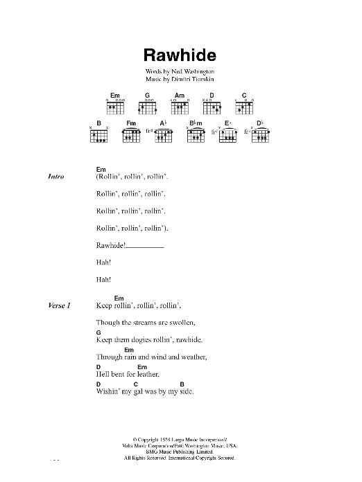 The Blues Brothers Rawhide Sheet Music Notes & Chords for Lyrics & Chords - Download or Print PDF