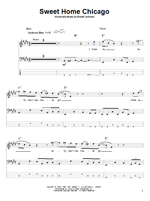 Robert Johnson Sweet Home Chicago Sheet Music Notes & Chords for Bass Guitar Tab - Download or Print PDF Robert Johnson Sweet Home Chicago Sheet Music Notes & Chords for Bass Guitar Tab - Download or Print PDF