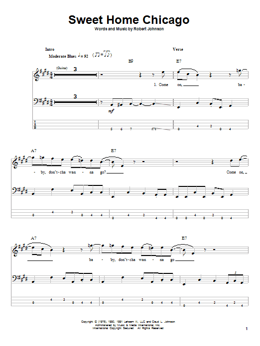 Robert Johnson Sweet Home Chicago Sheet Music Notes & Chords for Bass Guitar Tab - Download or Print PDF