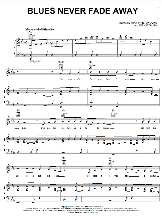 Preview Elton John Blues Never Fade Away Rock sheet music, notes and chords for Keyboard Transcription, SKU: 176839 sheet music, piano notes, chords, guitar tabs, score, transpose, transcribe, how to play, guide, download, learn, tutorial, progression, song, artist, awards, billboard, mtv, vh1, tour, single, album, release