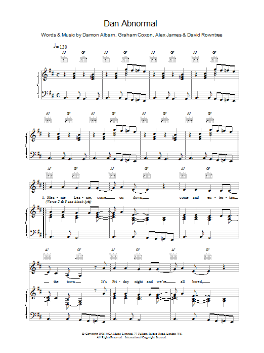 Blur Dan Abnormal Sheet Music Notes & Chords for Lyrics & Chords - Download or Print PDF