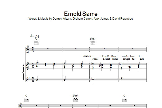 Blur Ernold Same Sheet Music Notes & Chords for Lyrics & Chords - Download or Print PDF