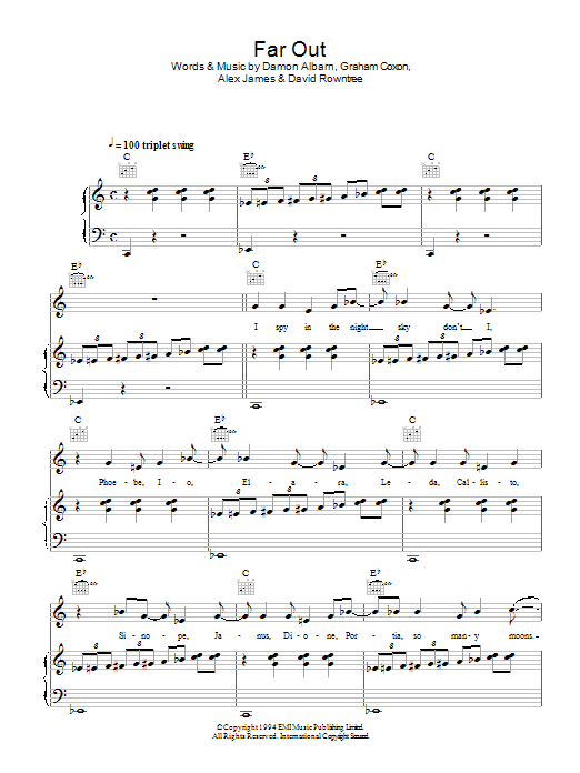 Blur Far Out Sheet Music Notes & Chords for Piano, Vocal & Guitar - Download or Print PDF