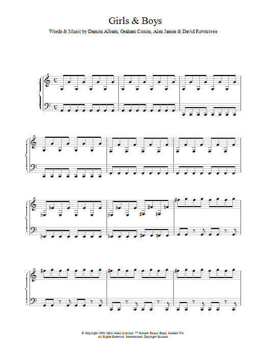 Blur Girls And Boys Sheet Music Notes & Chords for Guitar Tab - Download or Print PDF