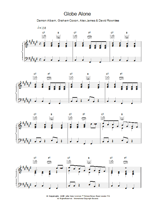 Blur Globe Alone Sheet Music Notes & Chords for Piano, Vocal & Guitar (Right-Hand Melody) - Download or Print PDF