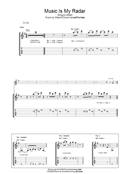 Preview Blur Music Is My Radar Rock sheet music, notes and chords for Guitar Tab, SKU: 36406 Music Is My Radar sheet music