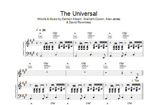 Blur The Universal Sheet Music Notes & Chords for Piano, Vocal & Guitar (Right-Hand Melody) - Download or Print PDF