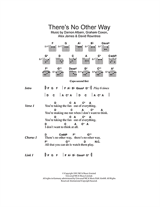 Blur There S No Other Way Sheet Music Download Pdf Score