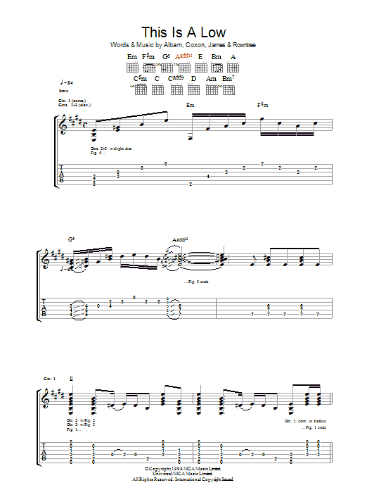 Blur This Is A Low Sheet Music Notes & Chords for Lyrics & Chords - Download or Print PDF