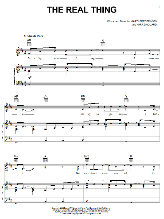 Bo Bice The Real Thing Sheet Music Notes & Chords for Piano, Vocal & Guitar (Right-Hand Melody) - Download or Print PDF