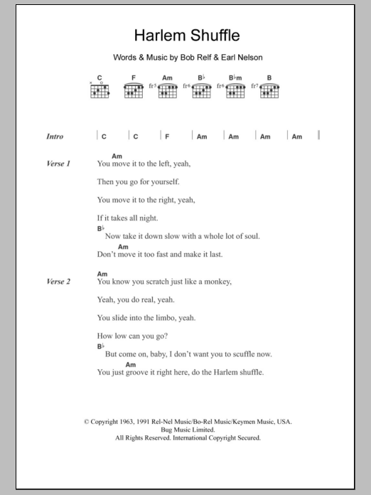 Bob & Earl Harlem Shuffle Sheet Music Notes & Chords for Guitar Chords/Lyrics - Download or Print PDF