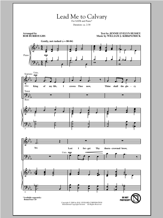 William J. Kirkpatrick Lead Me To Calvary (arr. Bob Burroughs) Sheet Music Notes & Chords for SATB - Download or Print PDF