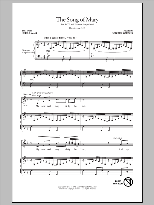 Bob Burroughs Song Of Mary Sheet Music Notes & Chords for SATB - Download or Print PDF