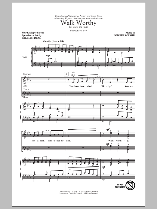 William J. Kirkpatrick Walk Worthy (arr. Bob Burroughs) Sheet Music Notes & Chords for SATB - Download or Print PDF
