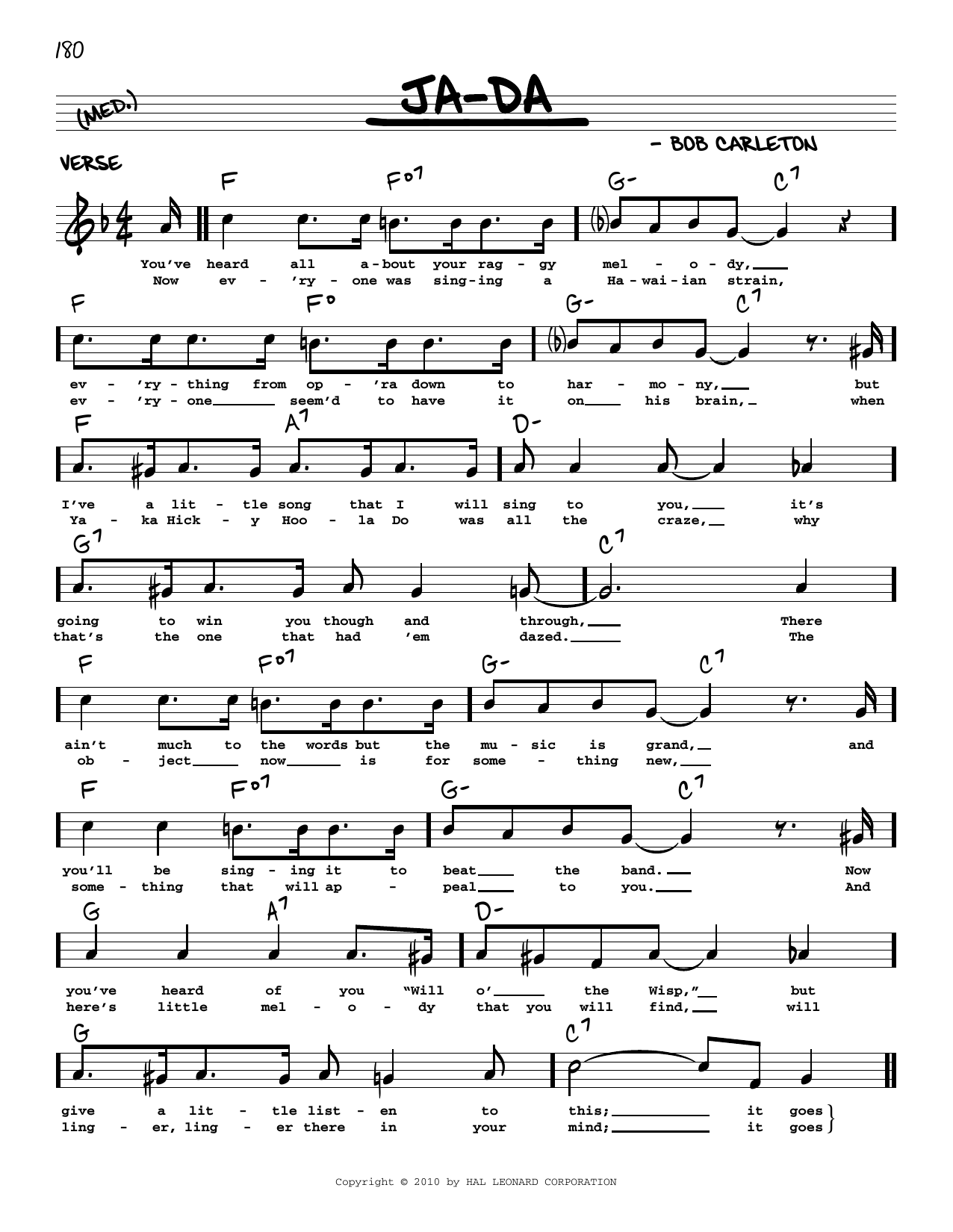 Bob Carleton Ja-Da (arr. Robert Rawlins) Sheet Music Notes & Chords for Real Book – Melody, Lyrics & Chords - Download or Print PDF