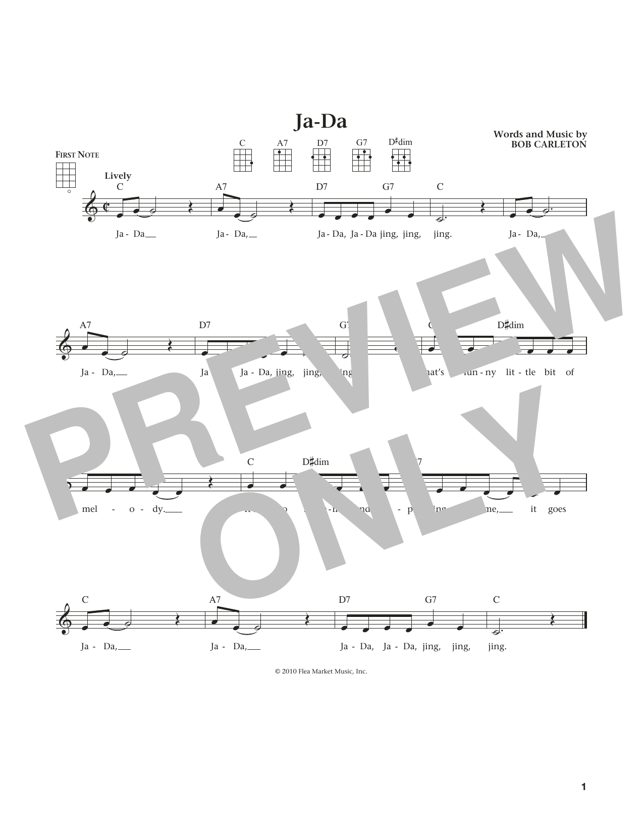 Bob Carleton Ja-Da (from The Daily Ukulele) (arr. Liz and Jim Beloff) Sheet Music Notes & Chords for Ukulele - Download or Print PDF