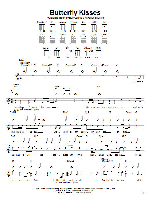 Bob Carlisle Butterfly Kisses Sheet Music Notes & Chords for Easy Piano - Download or Print PDF