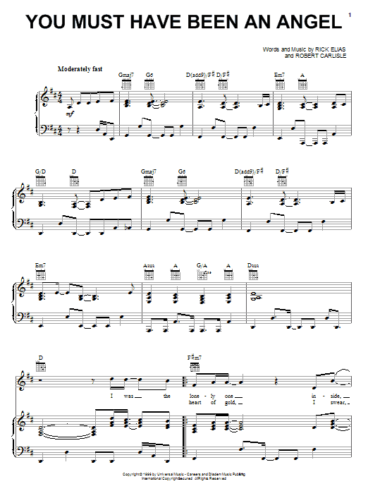Bob Carlisle You Must Have Been An Angel Sheet Music Notes & Chords for Piano, Vocal & Guitar (Right-Hand Melody) - Download or Print PDF