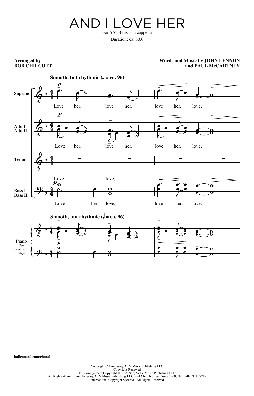 Bob Chilcott And I Love Her Sheet Music Notes & Chords for SATB - Download or Print PDF
