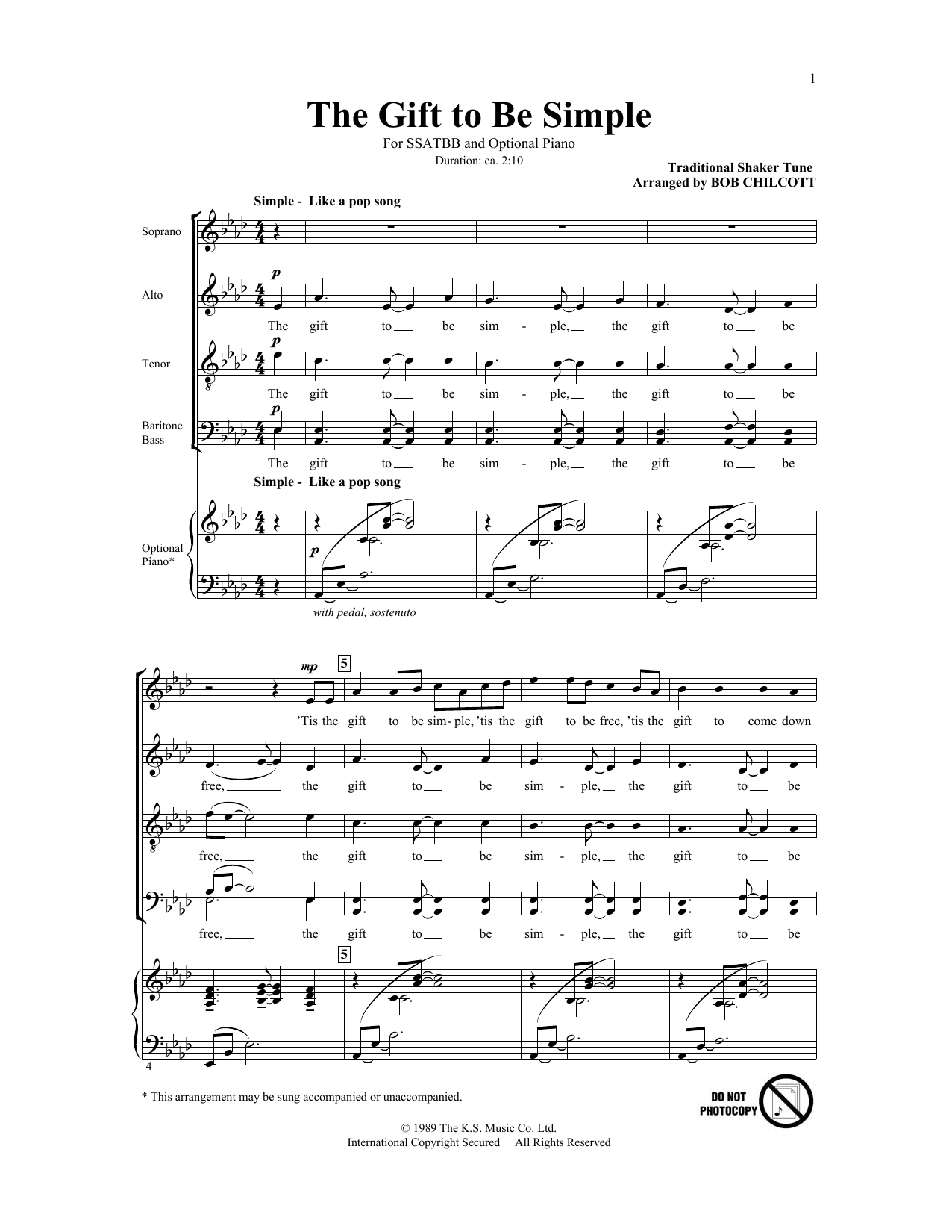 Bob Chilcott The Gift To Be Simple Sheet Music Notes & Chords for SATB - Download or Print PDF