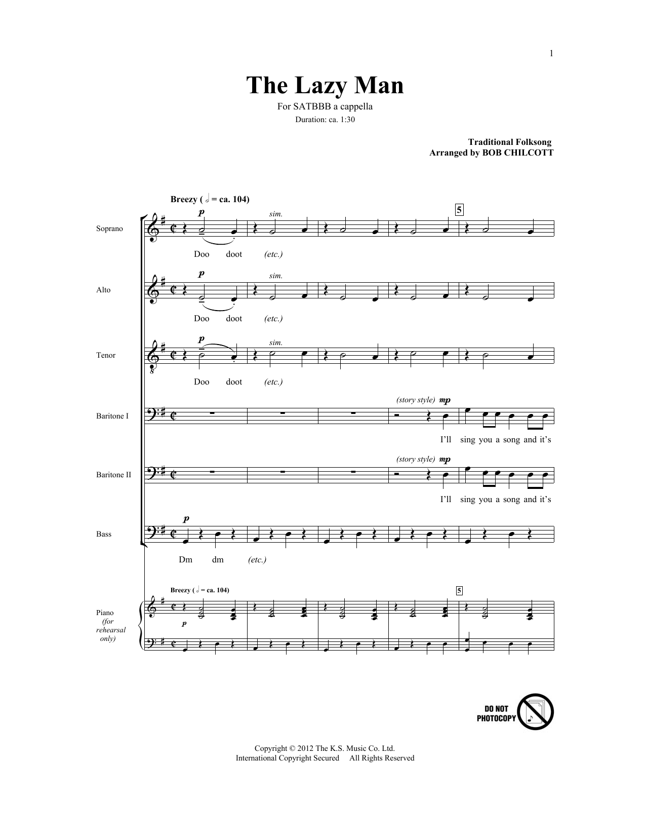 Bob Chilcott The Lazy Man Sheet Music Notes & Chords for SATB - Download or Print PDF