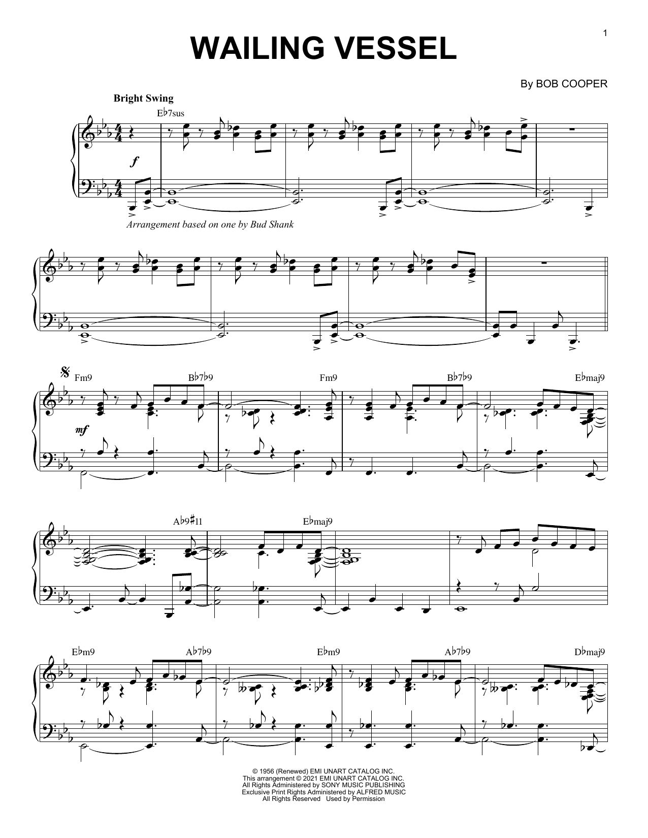 Bob Cooper Wailing Vessel [Jazz version] (arr. Brent Edstrom) Sheet Music Notes & Chords for Piano Solo - Download or Print PDF