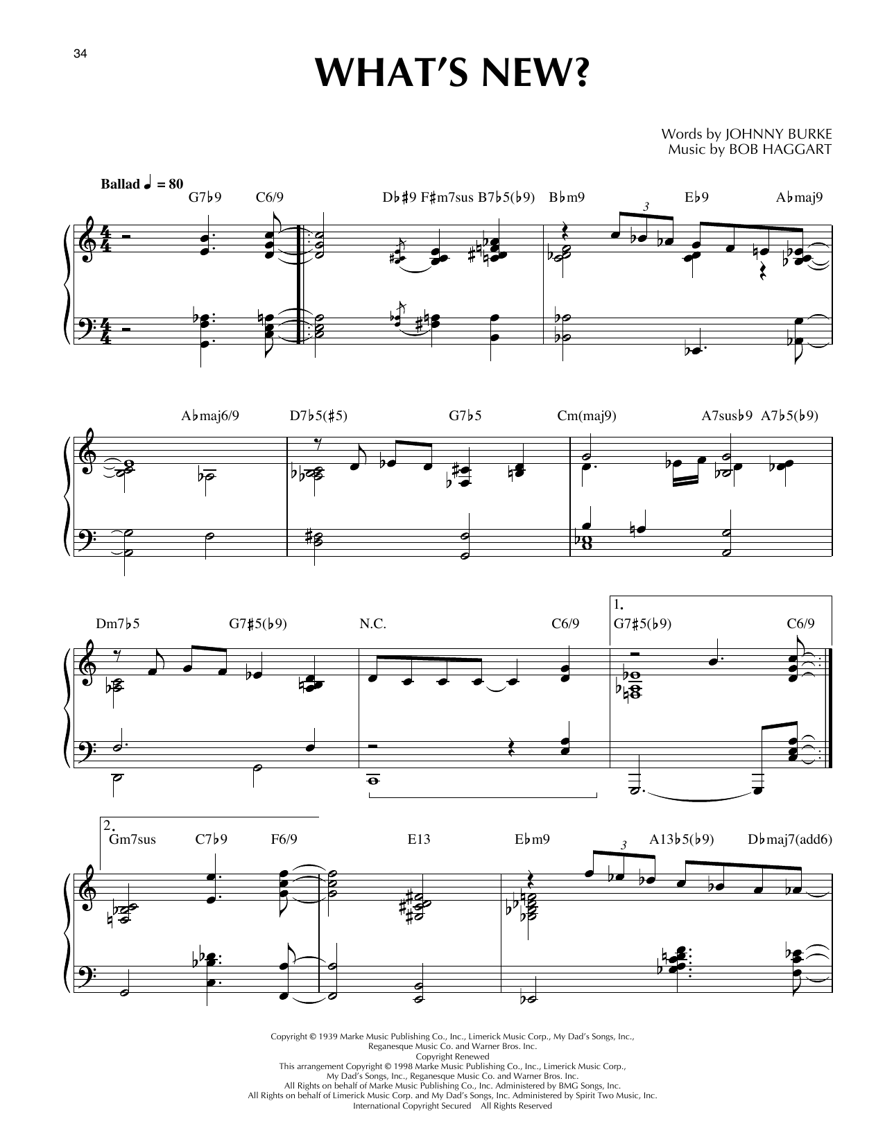 Bob Crosby and His Orchestra What's New? (arr. Thomas Coppola) Sheet Music Notes & Chords for Piano Solo - Download or Print PDF