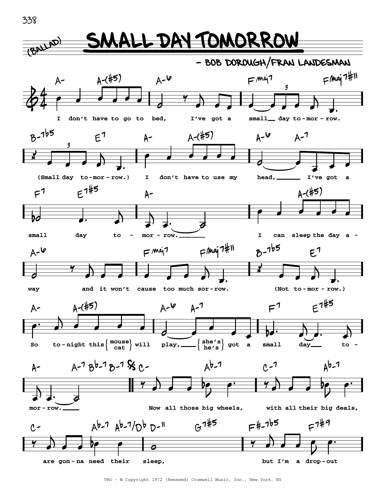 Bob Dorough Small Day Tomorrow (Low Voice) Sheet Music Notes & Chords for Real Book – Melody, Lyrics & Chords - Download or Print PDF