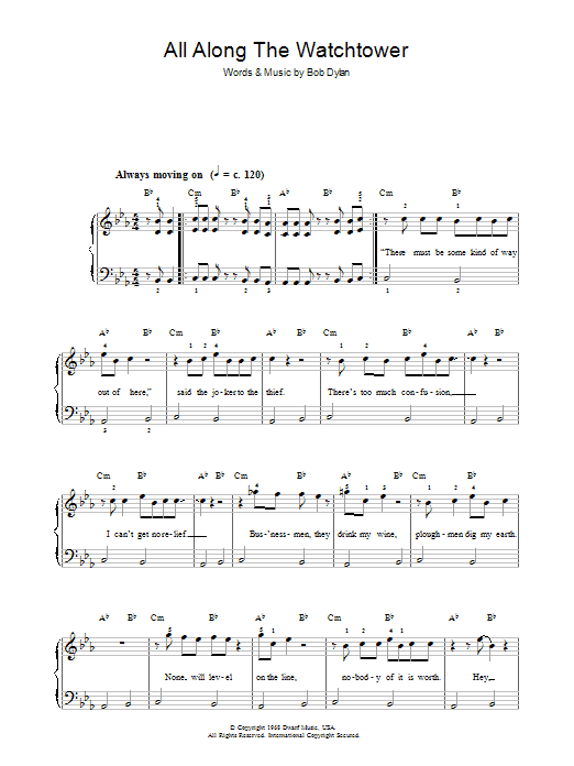Bob Dylan All Along The Watchtower Sheet Music Notes & Chords for Guitar Lead Sheet - Download or Print PDF