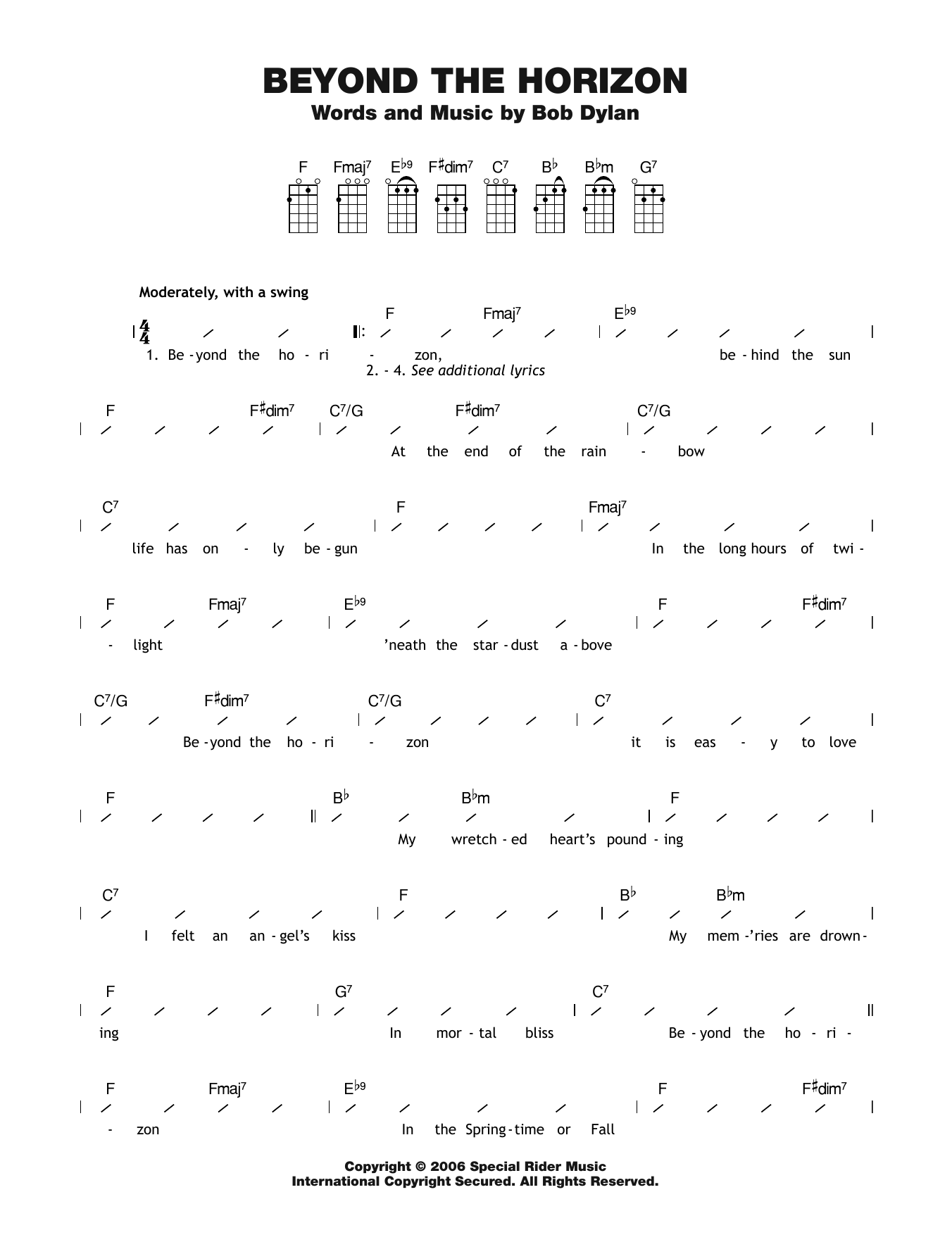 Bob Dylan Beyond The Horizon Sheet Music Notes & Chords for Ukulele with strumming patterns - Download or Print PDF