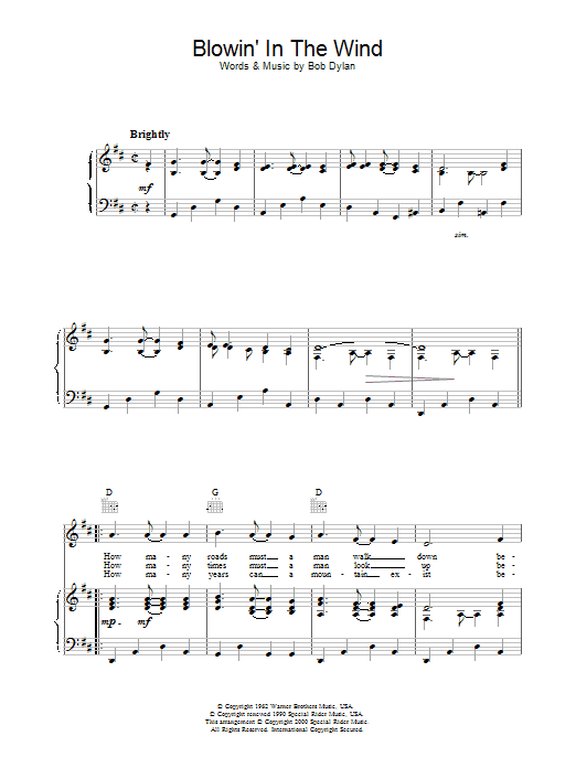 Bob Dylan Blowin' In The Wind Sheet Music Notes & Chords for Guitar Tab - Download or Print PDF