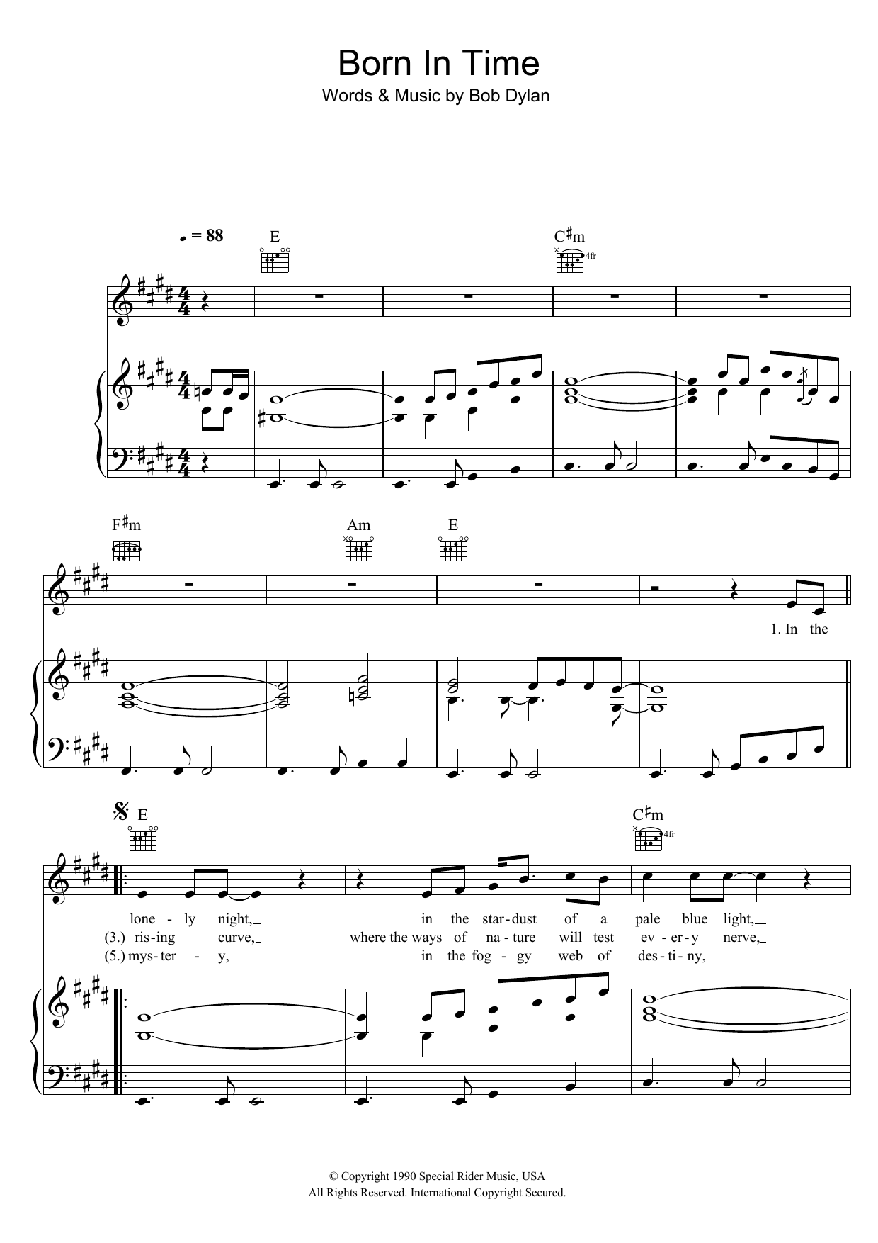 Bob Dylan Born In Time Sheet Music Notes & Chords for Piano, Vocal & Guitar - Download or Print PDF