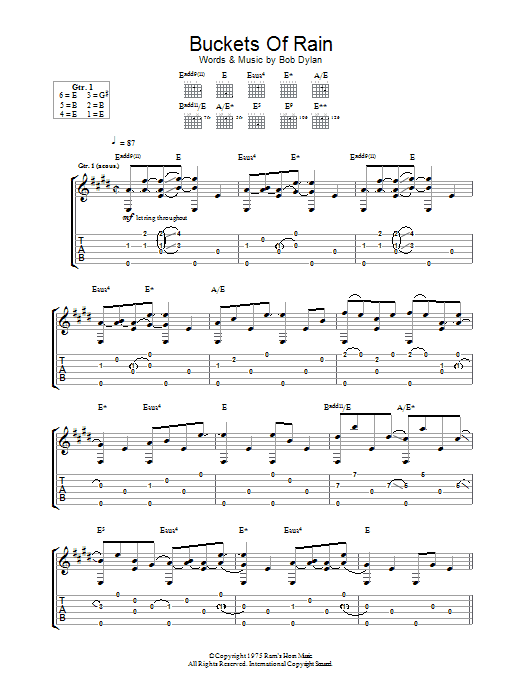 Bob Dylan Buckets Of Rain Sheet Music Notes & Chords for Guitar Tab - Download or Print PDF