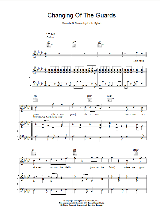 Bob Dylan Changing Of The Guards Sheet Music Notes & Chords for Banjo Lyrics & Chords - Download or Print PDF