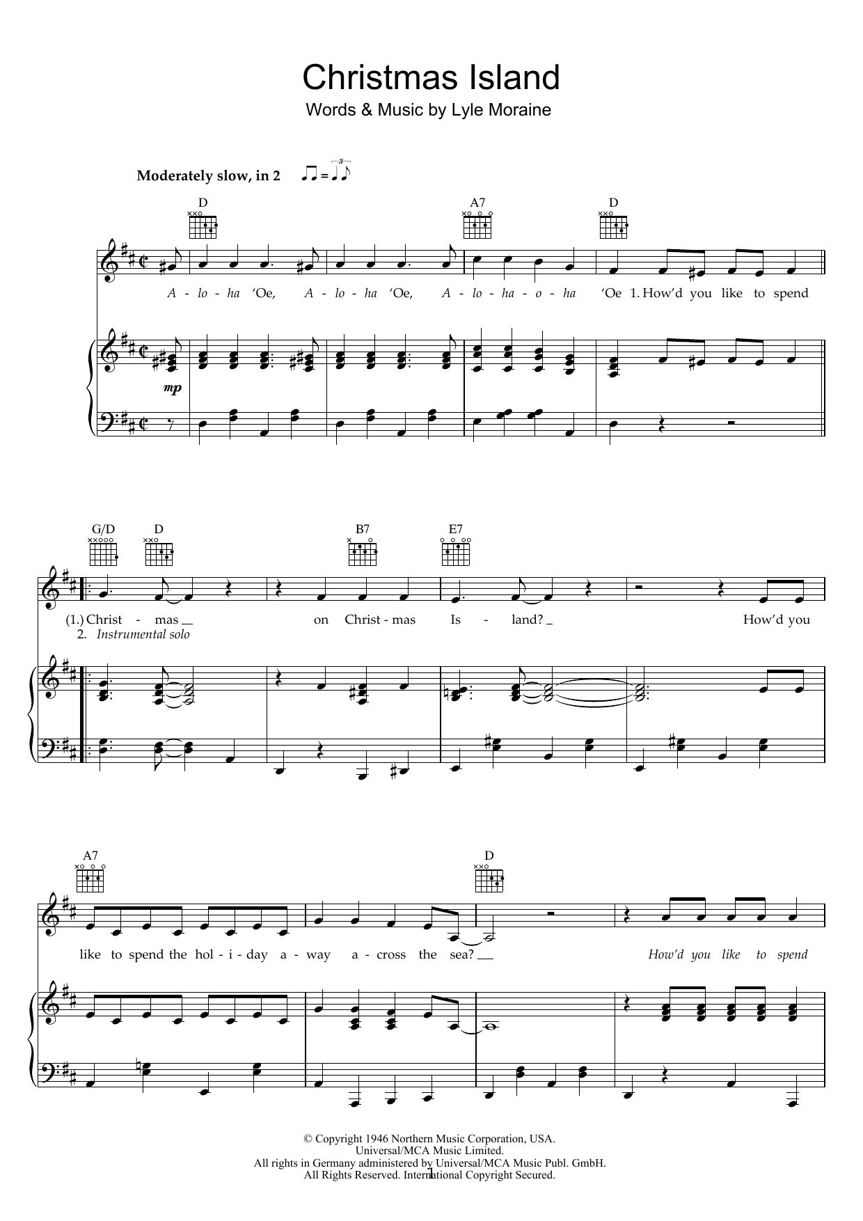 Bob Dylan Christmas Island Sheet Music Notes & Chords for Piano, Vocal & Guitar (Right-Hand Melody) - Download or Print PDF