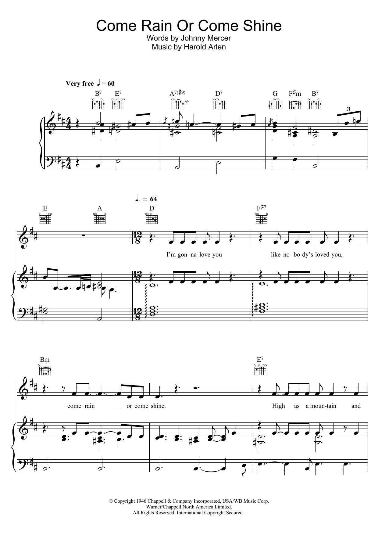 Bob Dylan Come Rain Or Come Shine Sheet Music Notes & Chords for Piano, Vocal & Guitar (Right-Hand Melody) - Download or Print PDF
