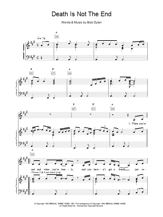 Bob Dylan Death Is Not The End sheet music notes and chords. Download Printable PDF.