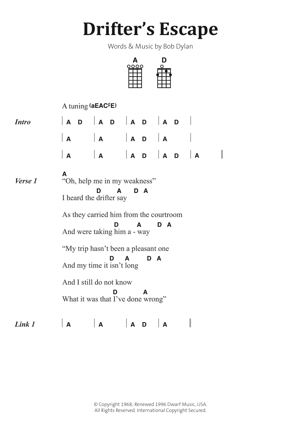 Bob Dylan Drifter's Escape Sheet Music Notes & Chords for Banjo Lyrics & Chords - Download or Print PDF