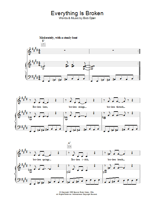 Bob Dylan Everything Is Broken Sheet Music Notes & Chords for Piano, Vocal & Guitar (Right-Hand Melody) - Download or Print PDF
