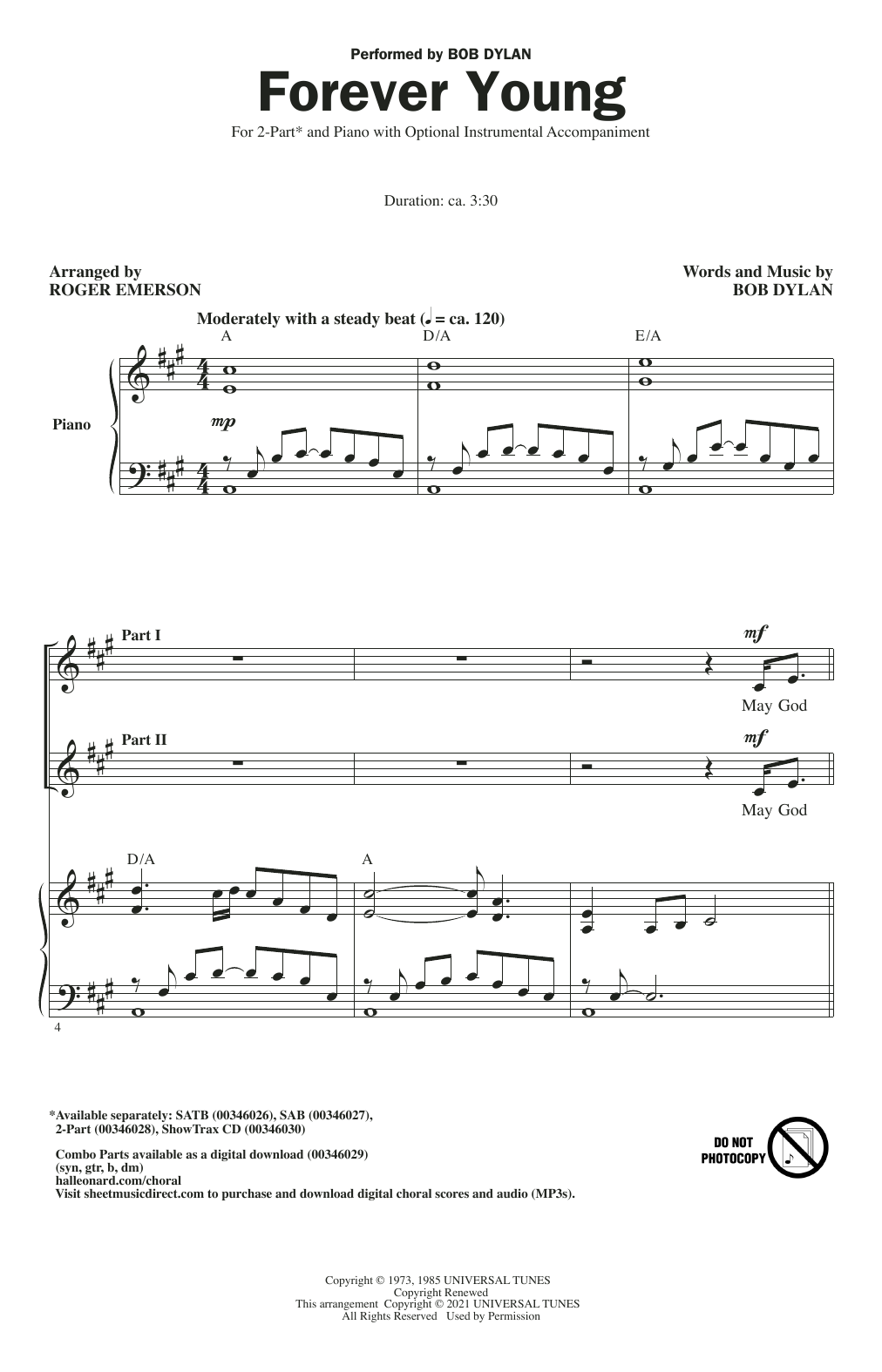 Bob Dylan Forever Young (arr. Roger Emerson) Sheet Music Notes & Chords for 2-Part Choir - Download or Print PDF