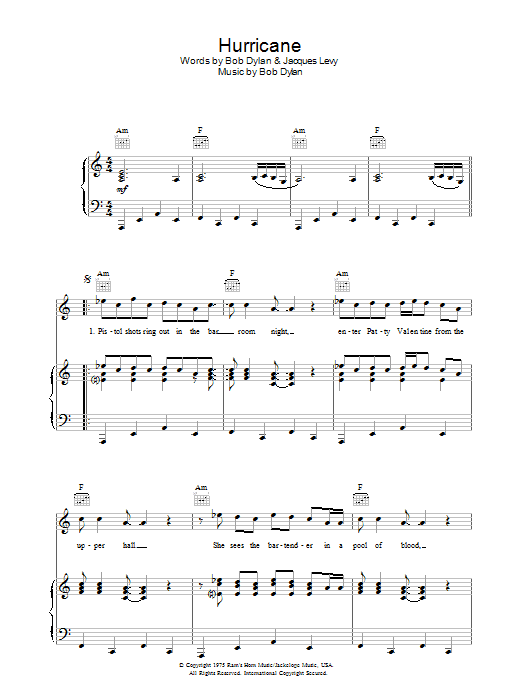 Bob Dylan Hurricane Sheet Music Notes & Chords for Banjo Lyrics & Chords - Download or Print PDF