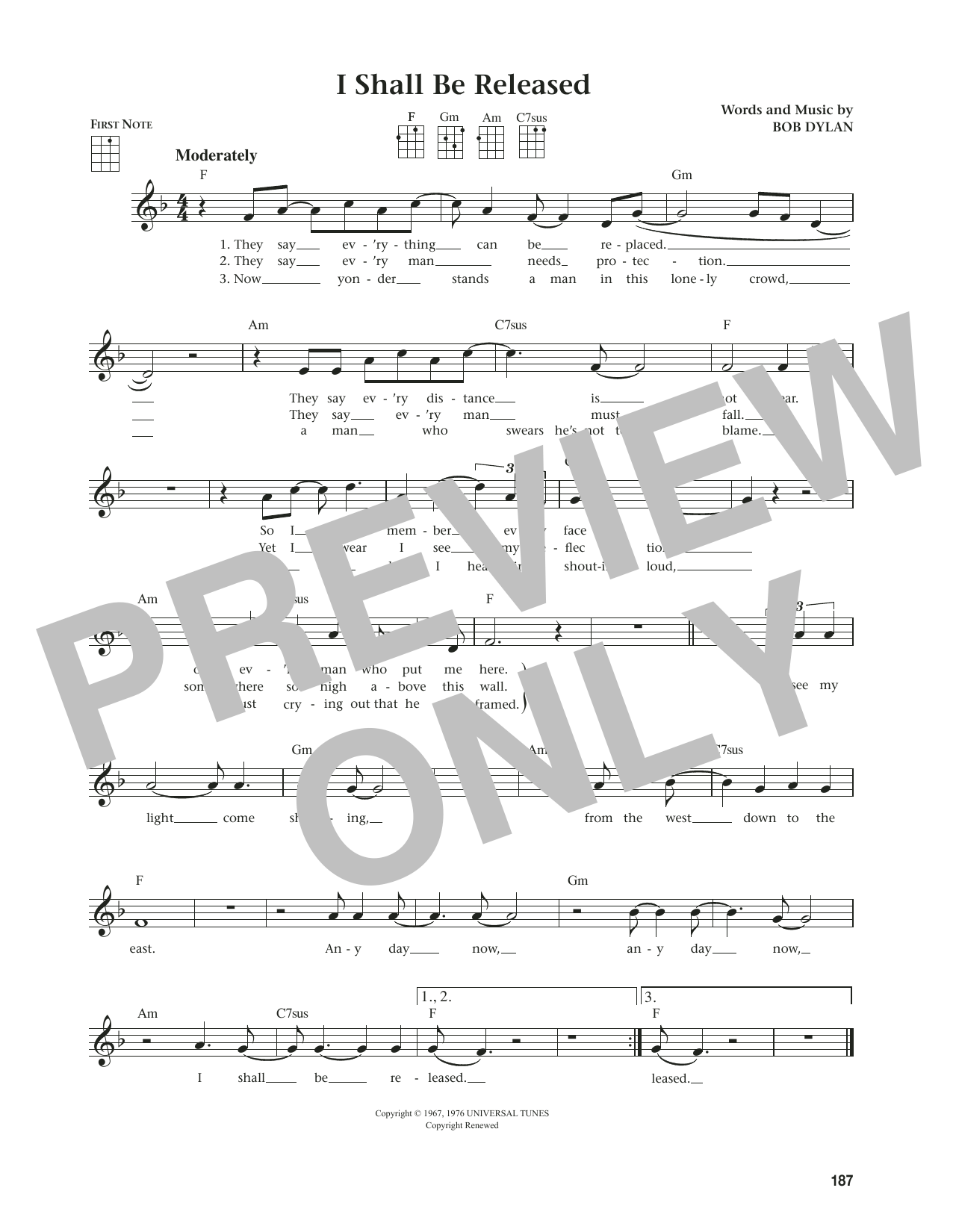 Bob Dylan I Shall Be Released (from The Daily Ukulele) (arr. Jim Beloff) Sheet Music Notes & Chords for Ukulele - Download or Print PDF