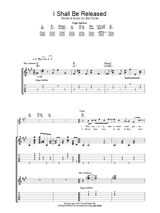Bob Dylan I Shall Be Released Sheet Music Notes & Chords for Lyrics & Chords - Download or Print PDF